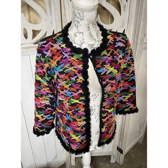 Michael Simon Sweaters - Vintage Michael Simon Woven Ribbons Cardigan Sweater Rainbow Women’s Medium